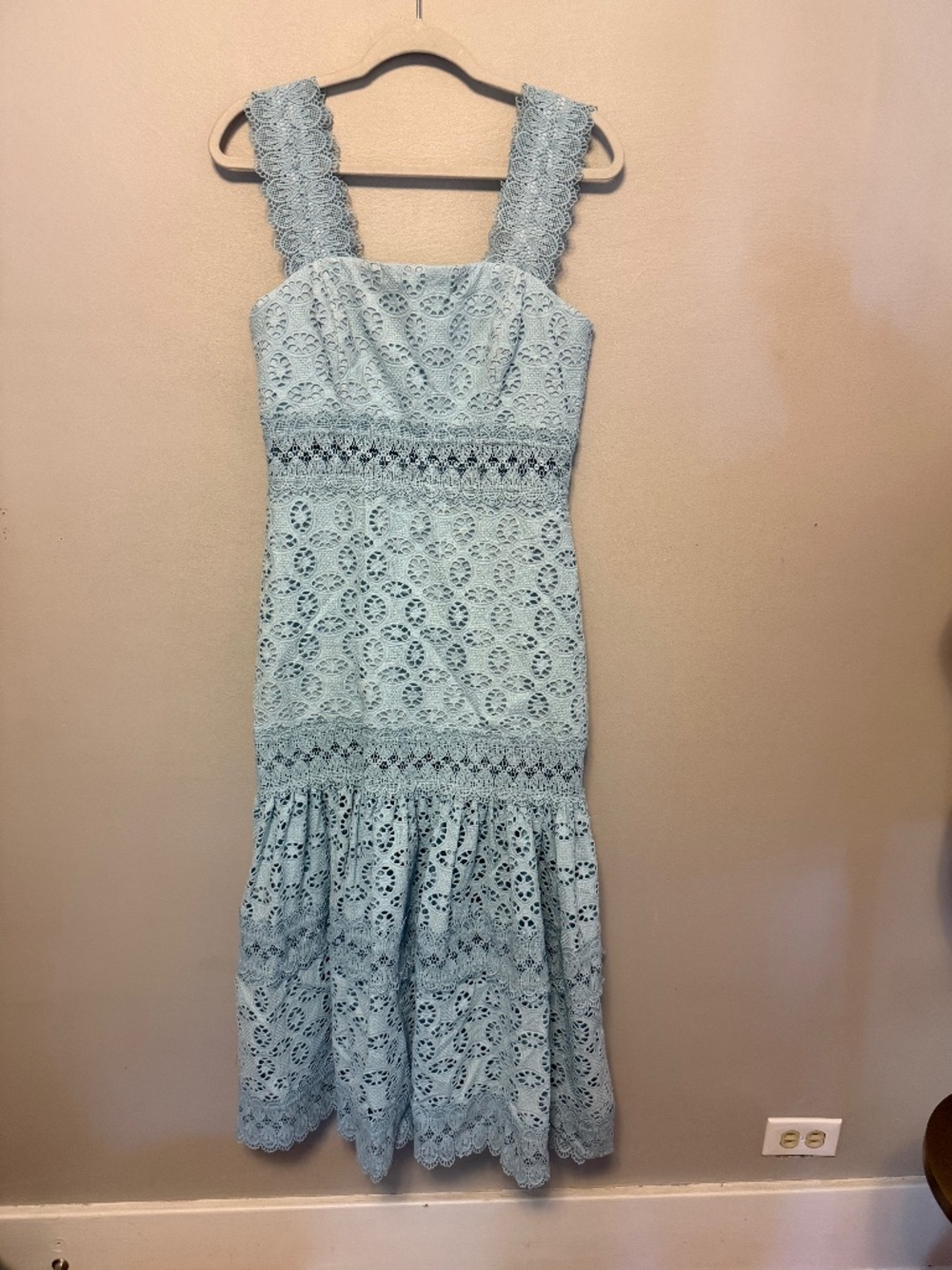 Waimari Lace Long Dress Blue Size M Cotton Lace Square Neck Midi